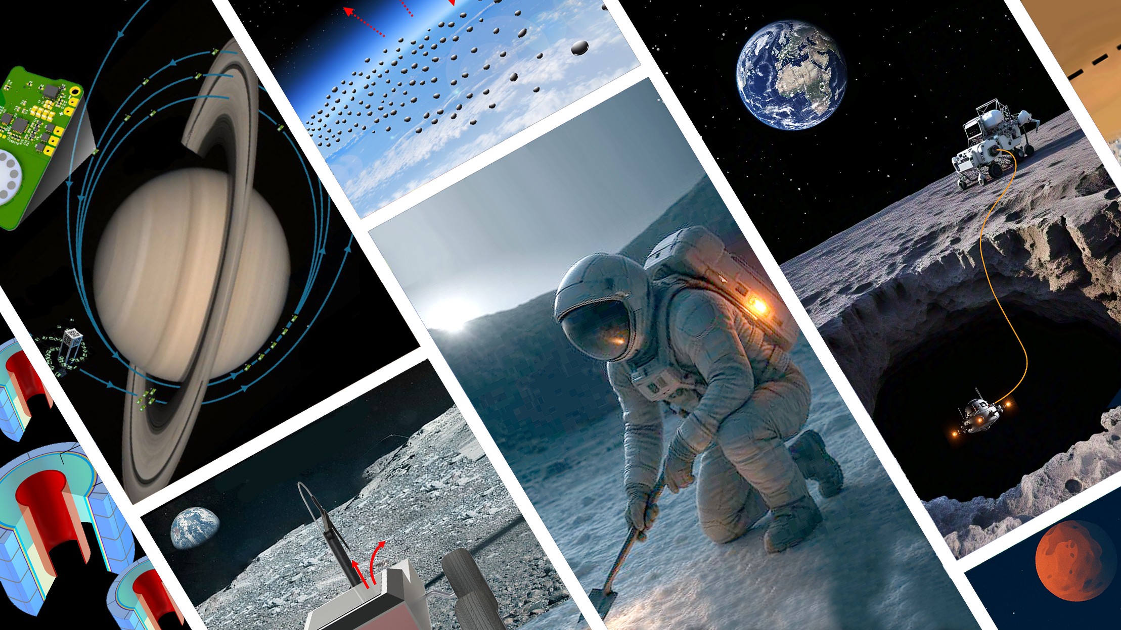 A collage of artist concepts highlighting the novel approaches proposed by the 2026 NIAC awardees.