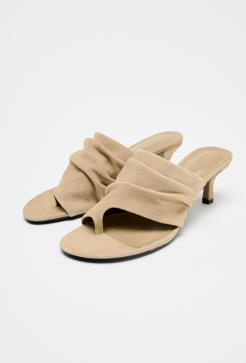 An image of suede heels from Zara.