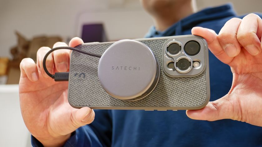 Satechi OntheGo 7-in-1 Multiport Adapter connected to iPhone.