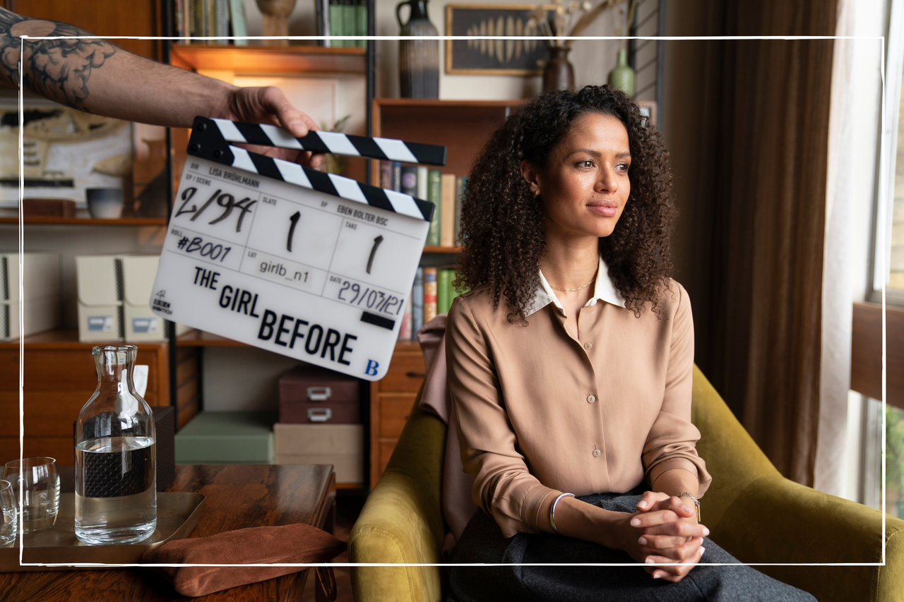 a close up of The Girl Before being filmed