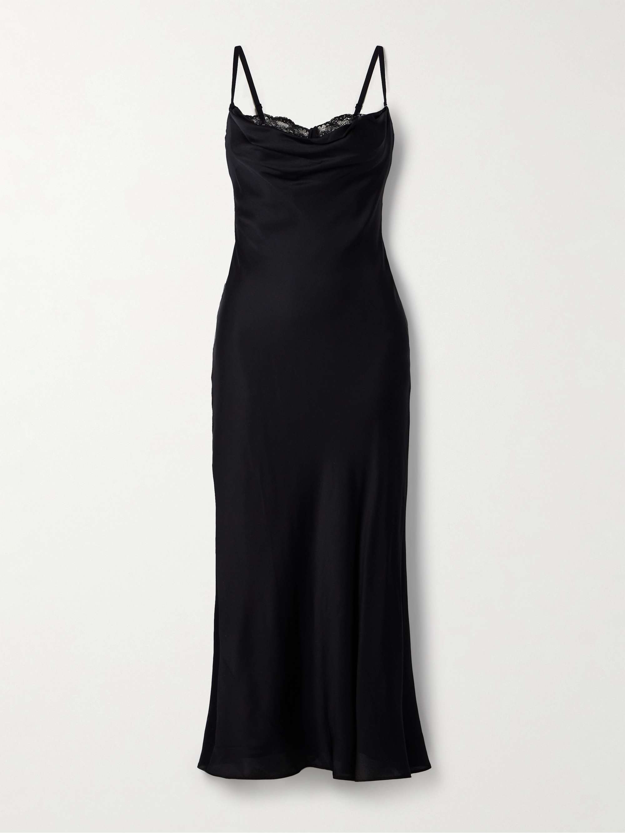 Evangeline Lace-Trimmed Draped Stretch-Silk Midi Dress