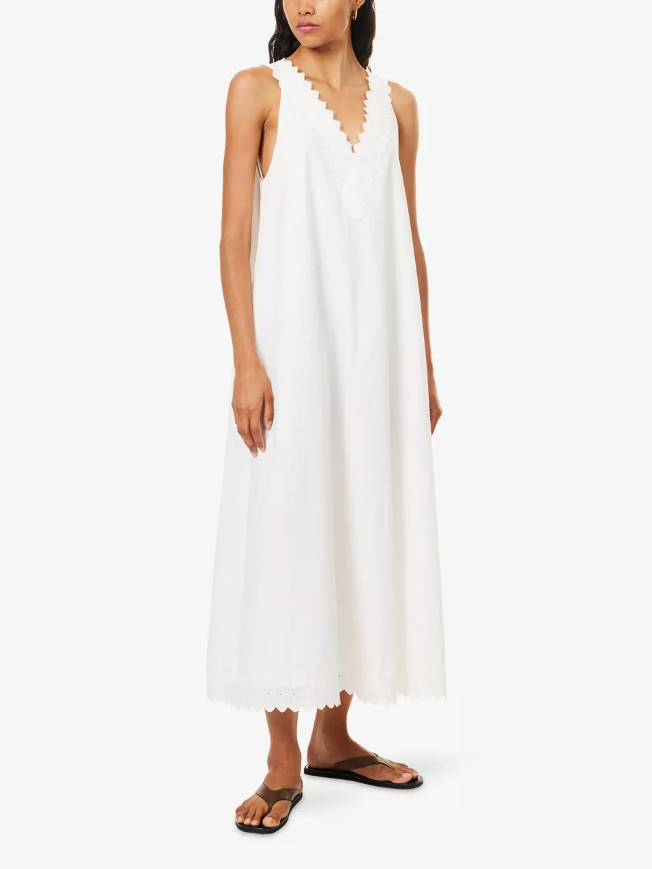 Annabel Lace-Trim Cotton-Blend Maxi Dress - 6