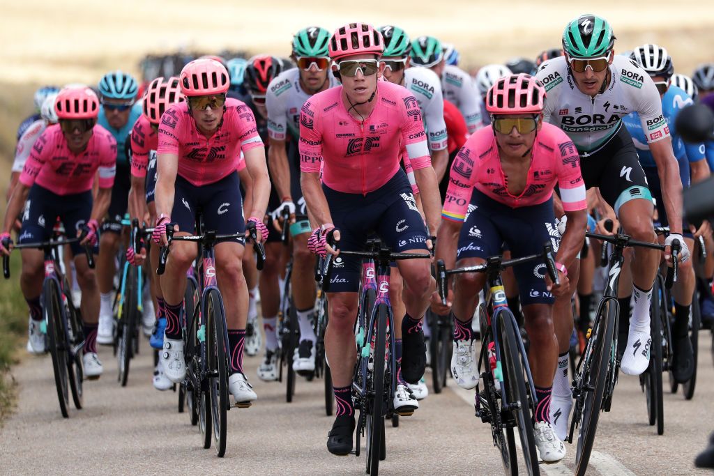 BRIVIESCA SPAIN AUGUST 04 LR Lawson Craddock of United States Jonathan Klever Caicedo Cepeda of Ecuador and Team EF Education Nippo during the 43rd Vuelta a Burgos 2021 Stage 2 a 175km stage from Tardajos to Briviesca VueltaBurgos BurgosCycling CapitalMundialdelCiclismo on August 04 2021 in Briviesca Spain Photo by Gonzalo Arroyo MorenoGetty Images