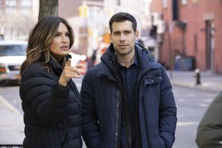 Mariska Hargitay as Captain Olivia Benson, Octavio Pisano as Detective Joe Velasco in Law & Order: SVU