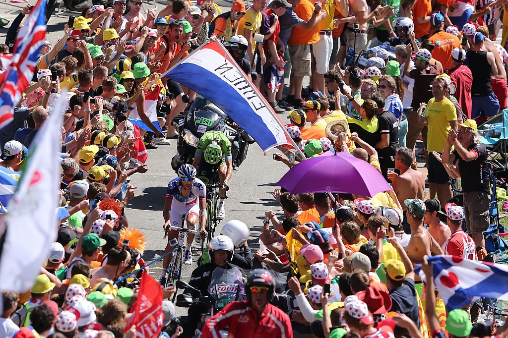 Cycling: 102nd Tour de France / Stage 20
PINOT Thibaut (FRA)/ HESJEDAL Ryder (CAN)/ Fans Supporters Public Publiek Spectators / ALPE D'HUEZ Illustration Illustratie /
Modane Valfrejus - Alpe D'Huez 1850m (110,5Km)/
Ronde van Frankrijk TDF / Etape Rit /&Acirc;&copy;Tim De Waele