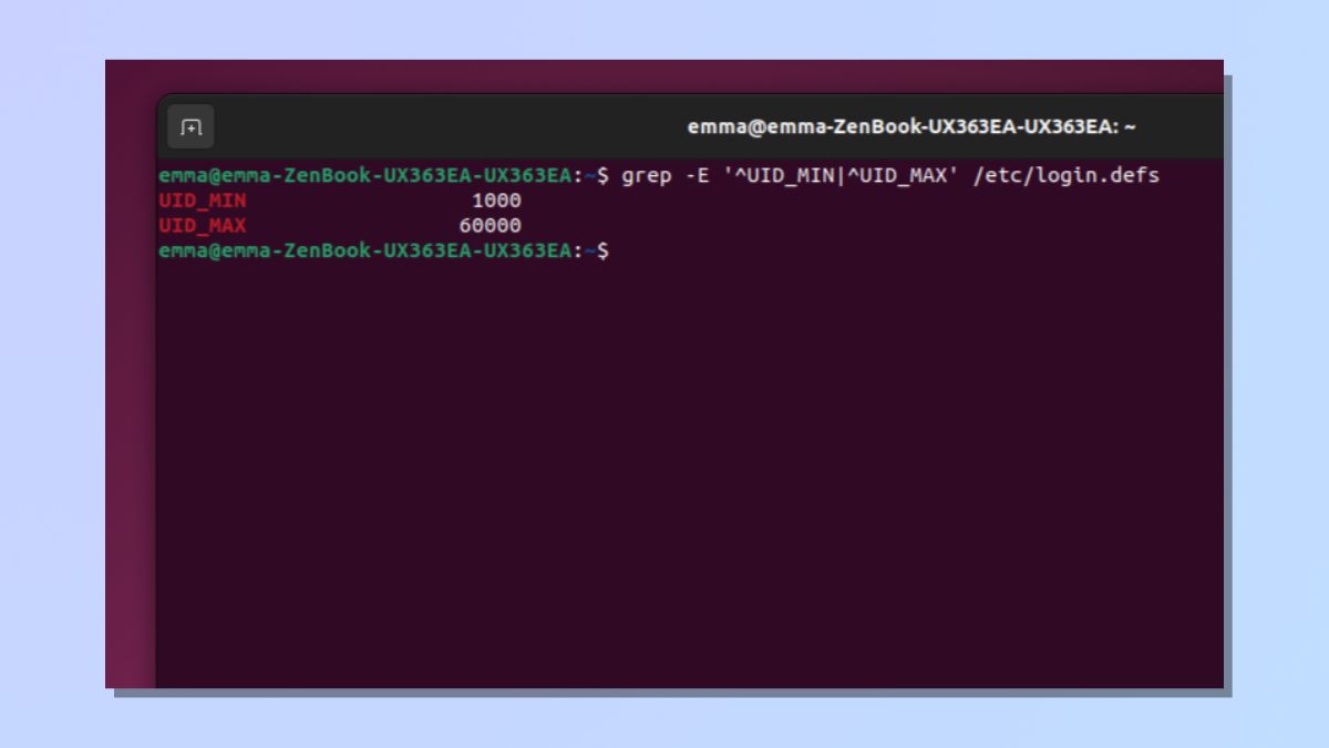 снимок экрана, показывающий, как составить список пользователей в Linux — идентификаторы пользователей