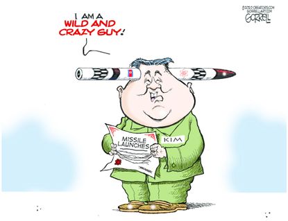 Political Cartoon World Kim Jong-un missile launching North Korea
