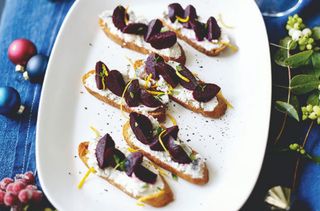 canape recipe Beetroot and goats cheese crostini