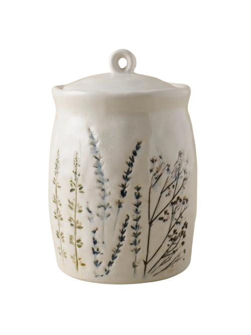 Pressed Floral Ceramic Canister