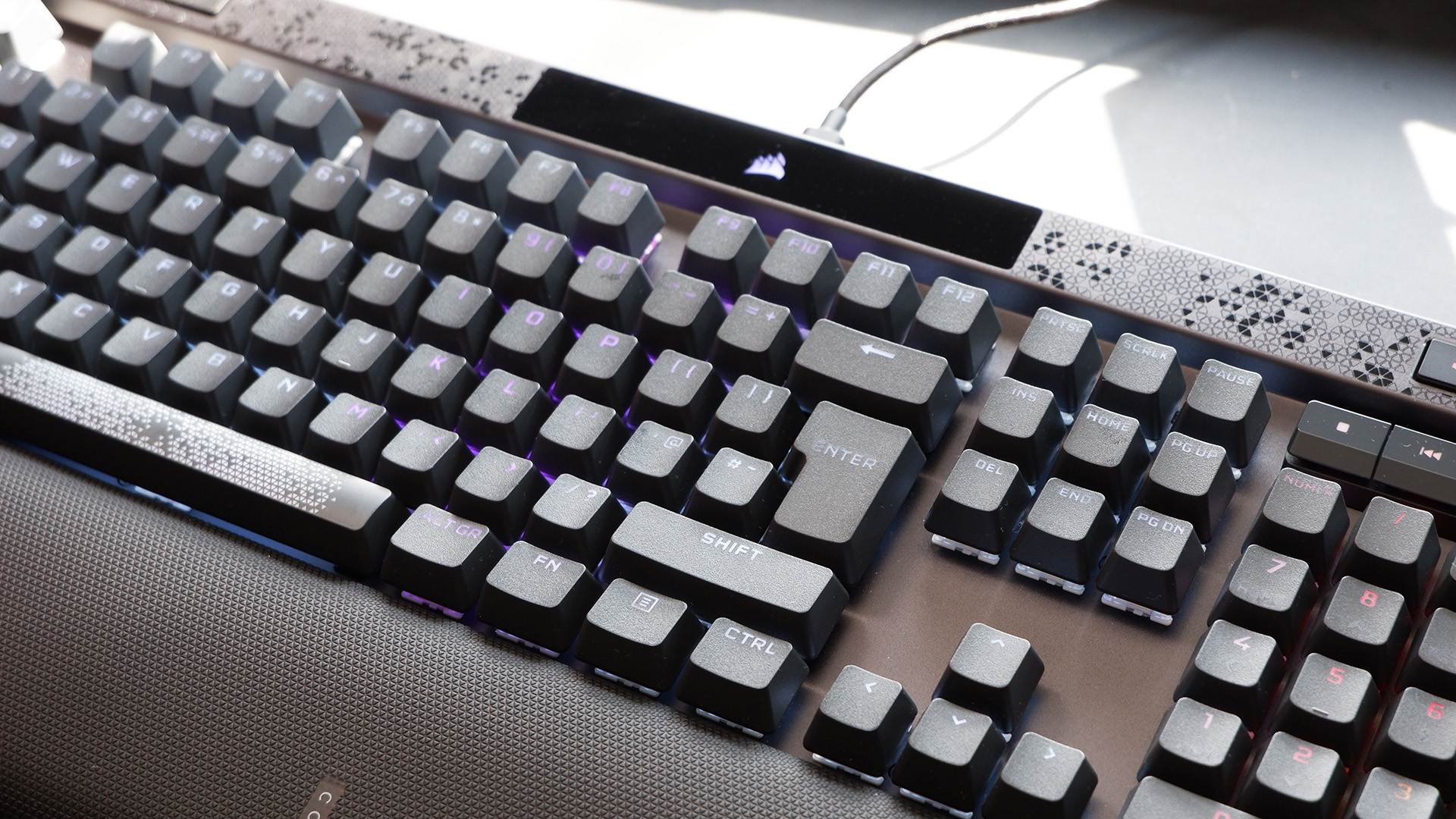 Corsair K70 Max on a desk.