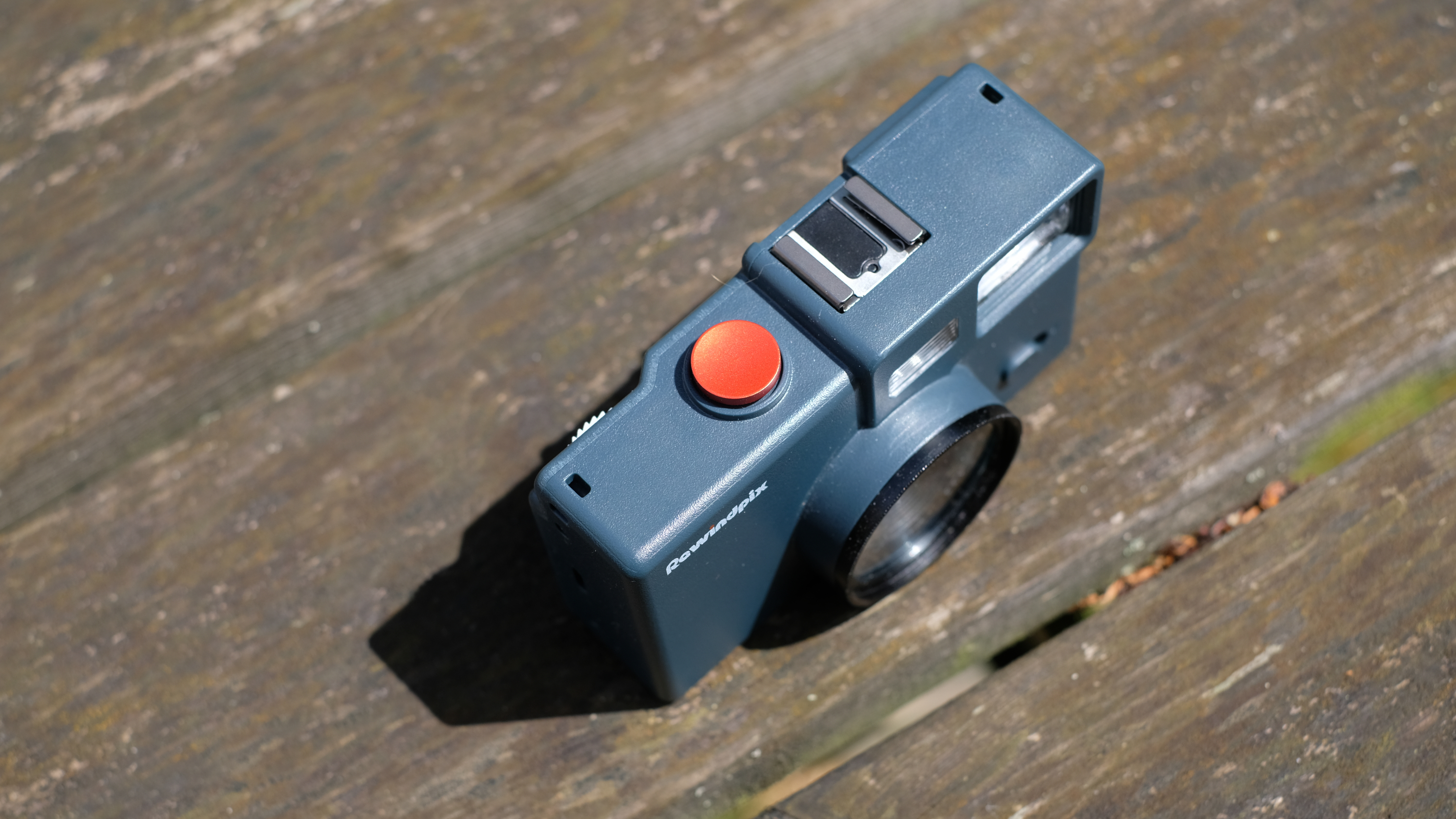 Photograph of RewindPix digital compact camera showing top plate with hotshoe mount