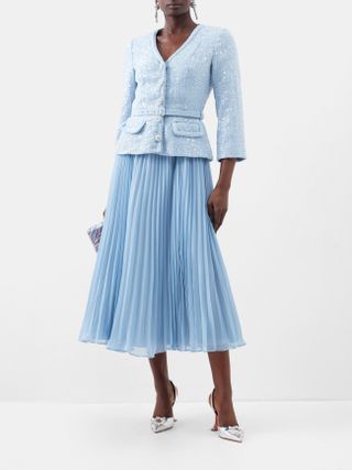 Sequinned Bouclé-Tweed And Plissé Midi Dress