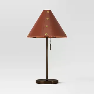 Table Lamp With Leather Shade Brown - Threshold™: Metal Base, Cone Shape, No Assembly, Sgs Certified, 20