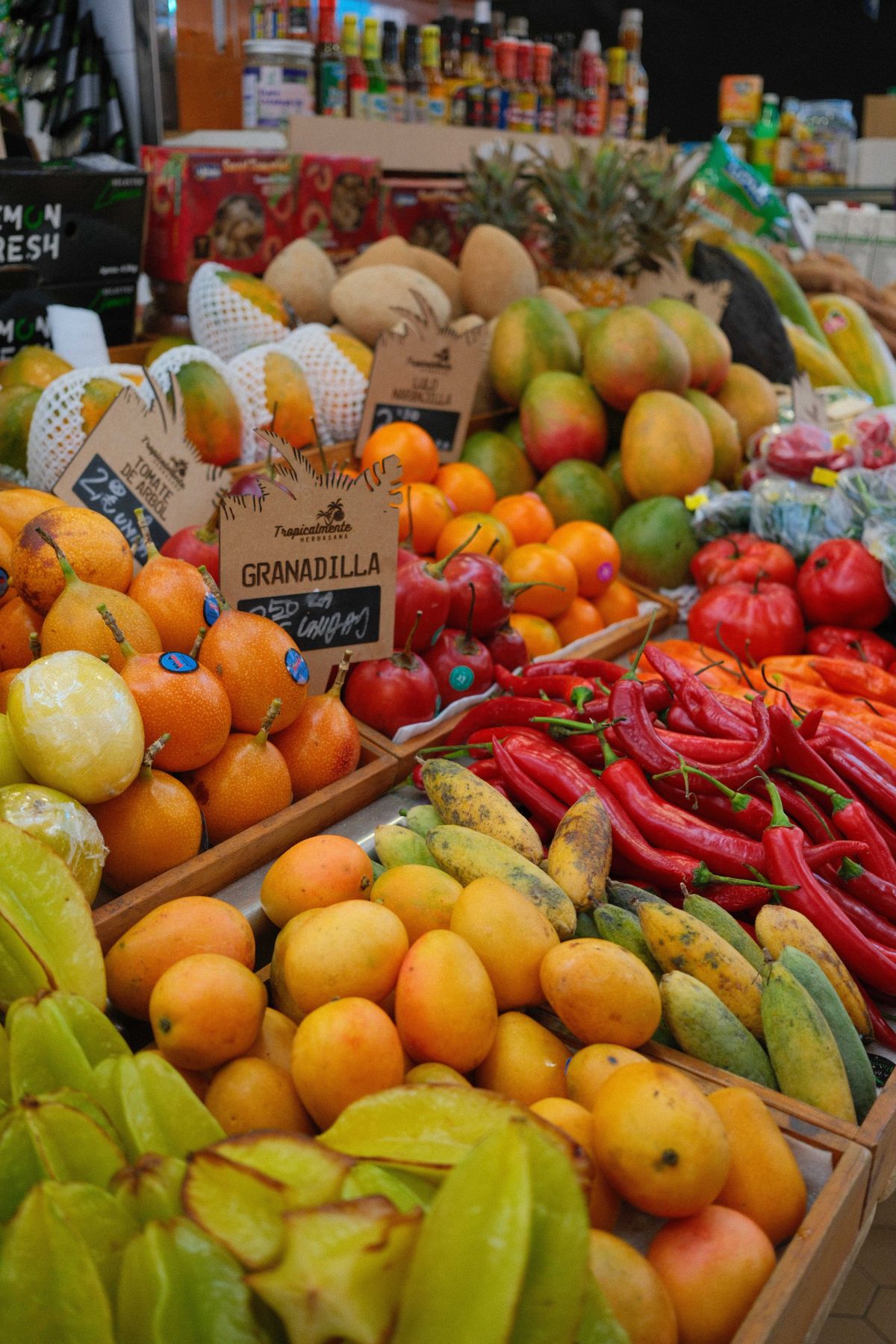 Fruits and vegetables in a market