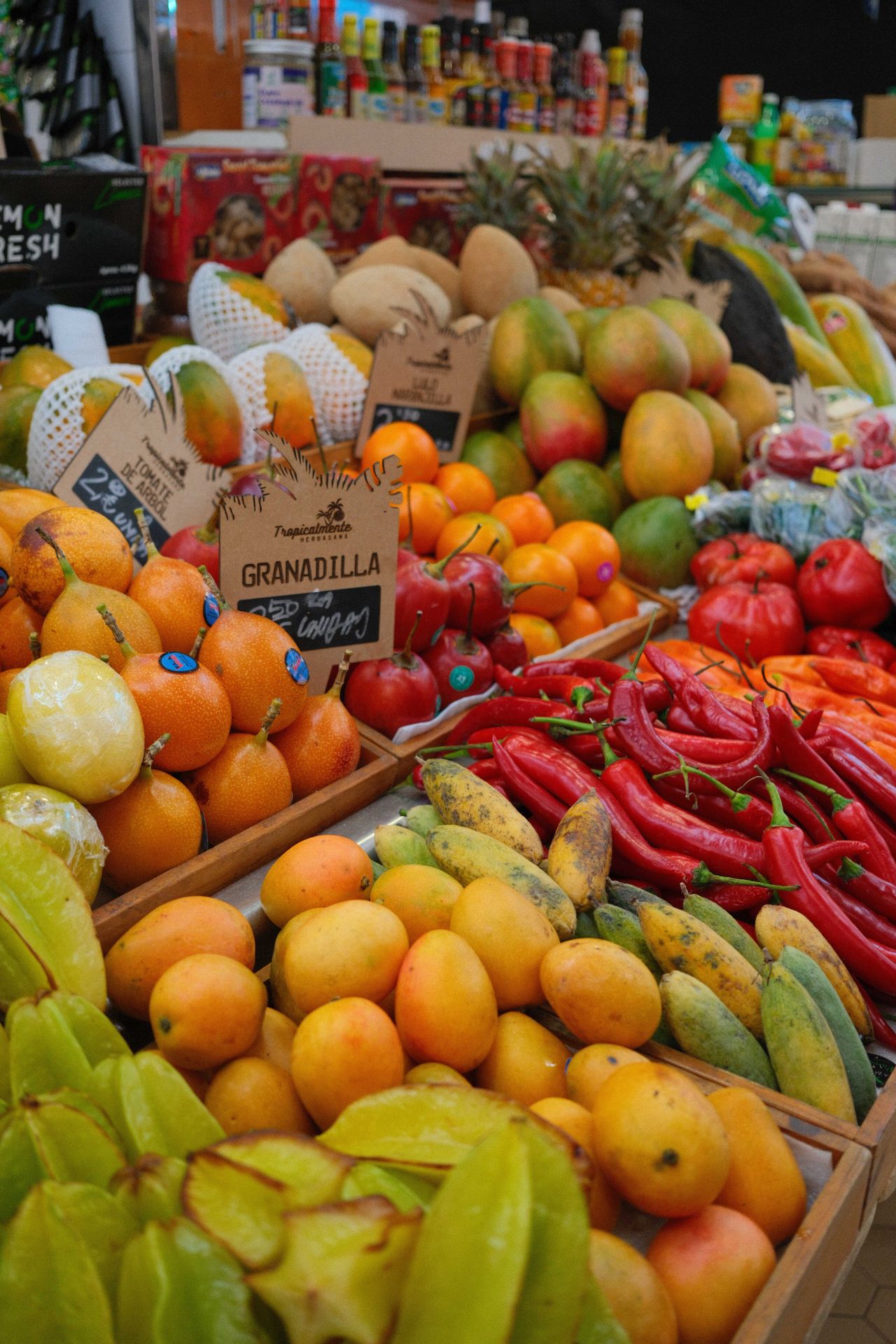 Fruits and vegetables in a market