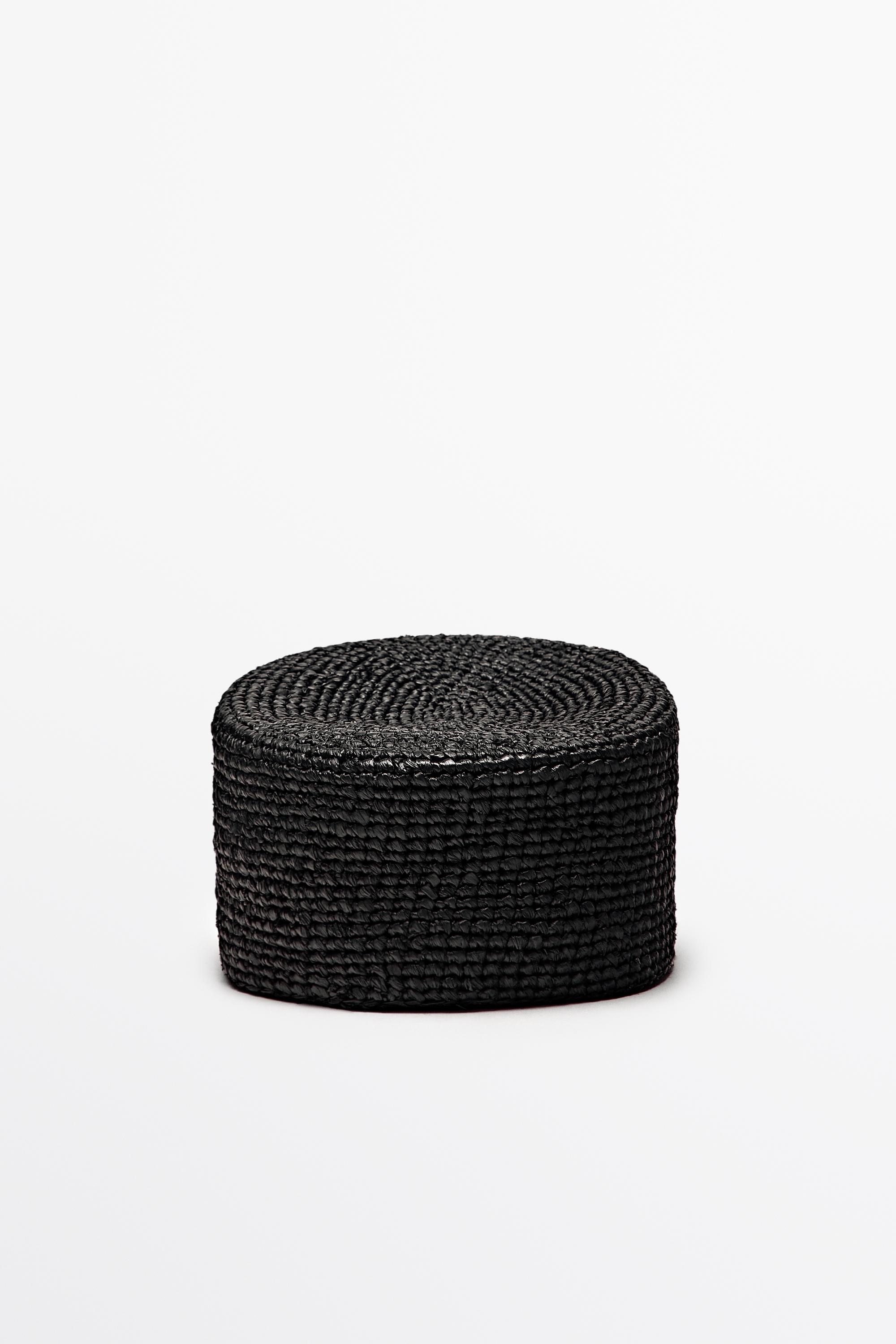 Black woven pillbox hat