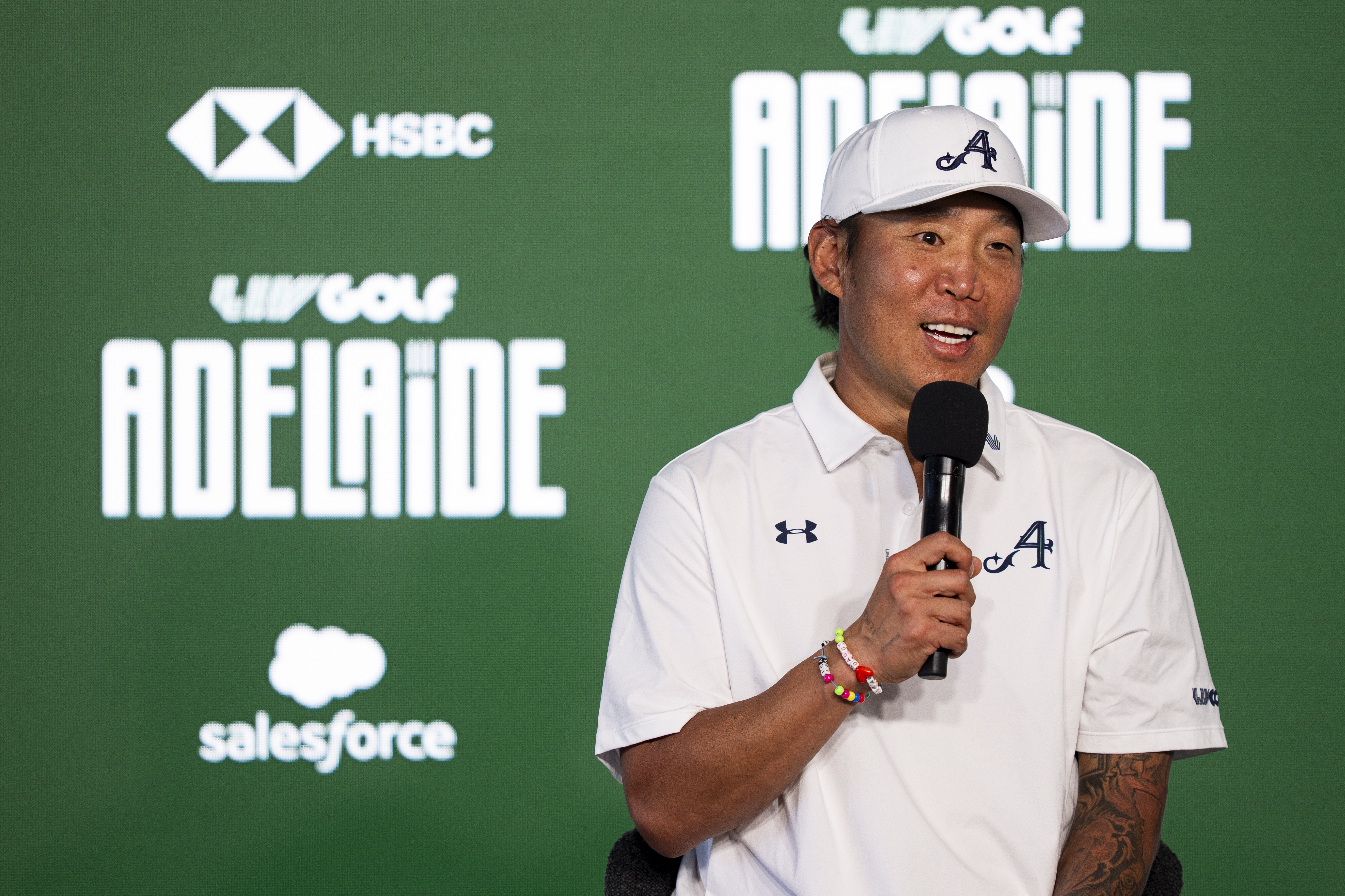 Anthony Kim speaks to media