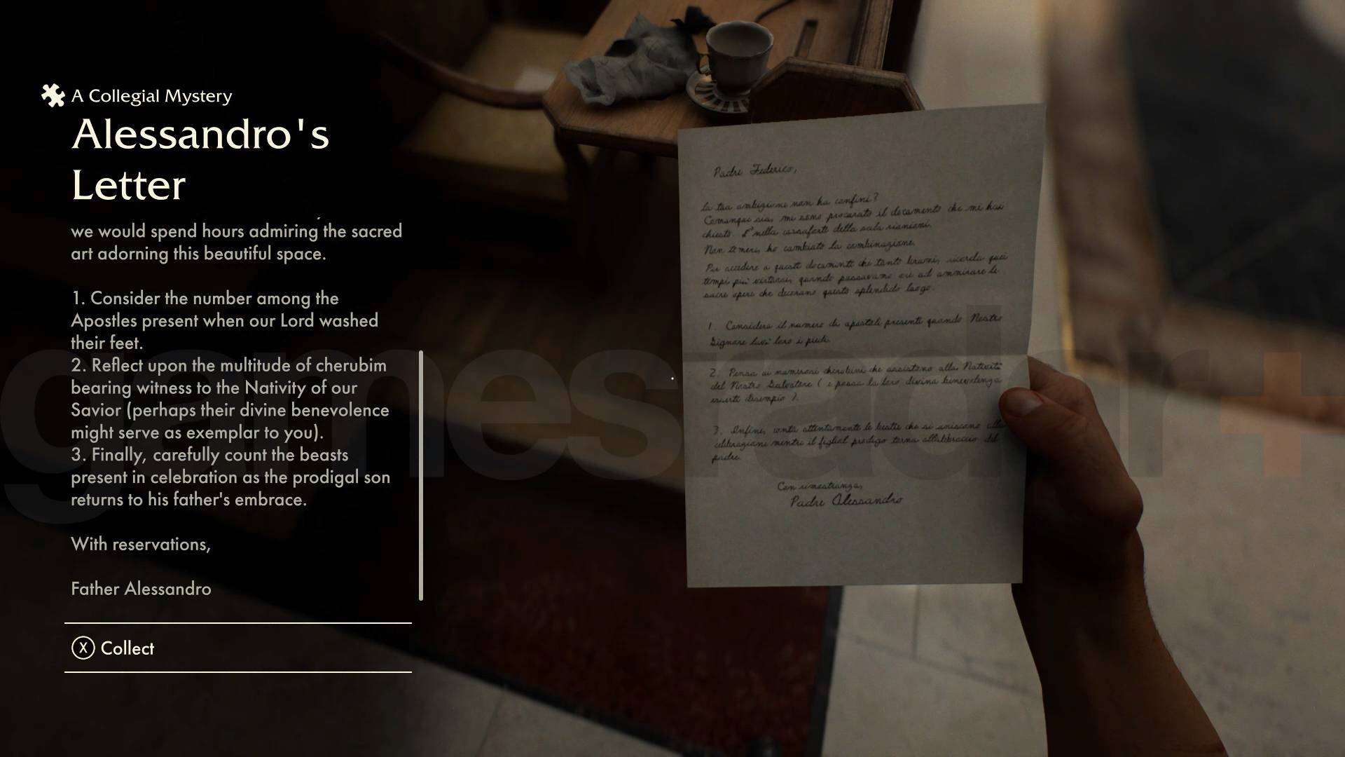 Indy DLC safe Alessandro note clues