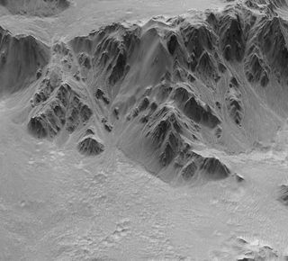 Exaggerated 3-D View Reveals Mars Crater Details