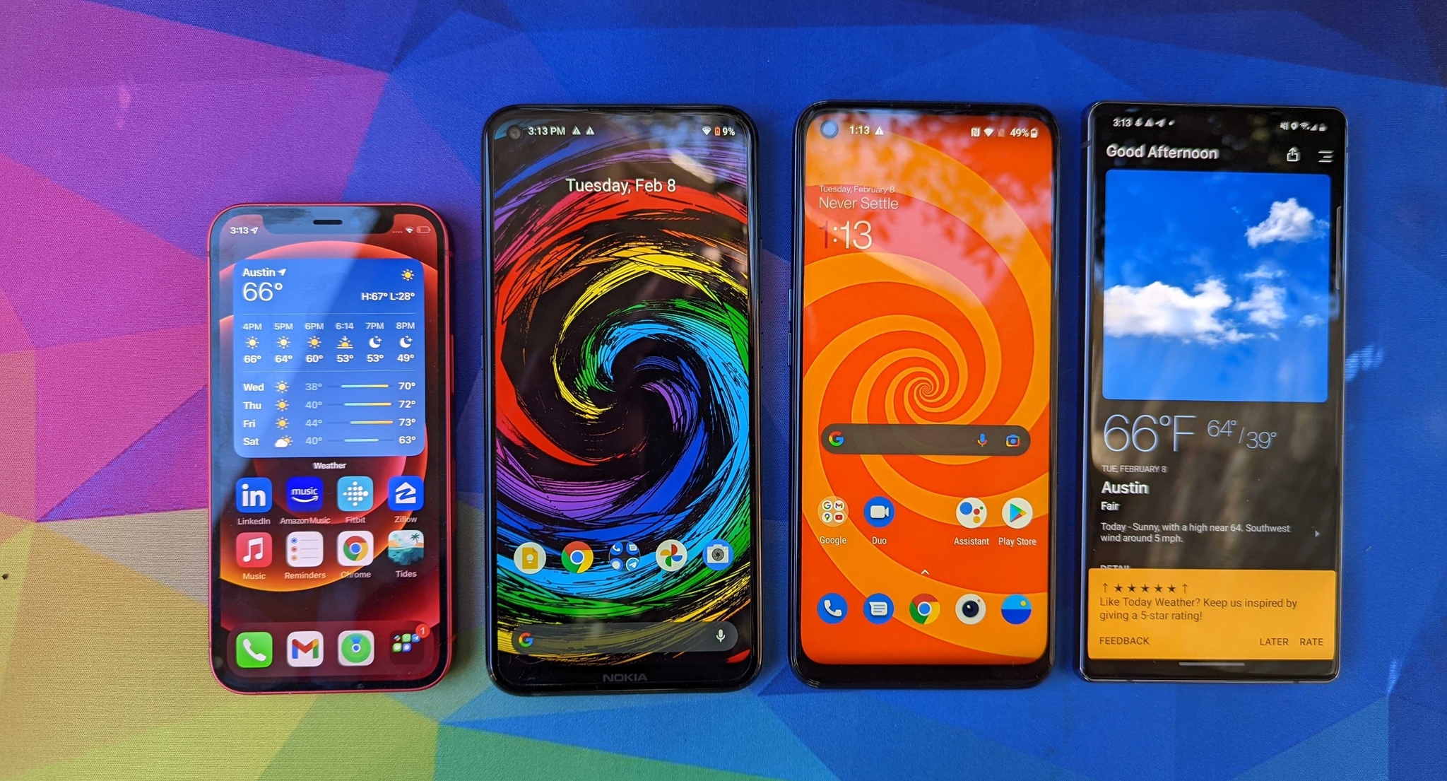 Iphone 12 Mini Next To Android Phones