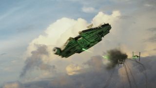 ILM’s CG Millennium Falcon takes flight. The visual effects studio drew on years of knowledge about how the ship should fly, informed by the ship’s original incarnations via miniature, motion control and optical compositing effects