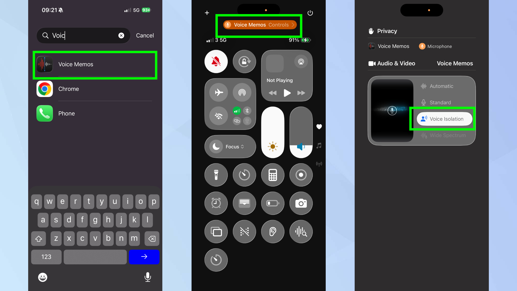 Voice isolation in Voice Memos on iPhone