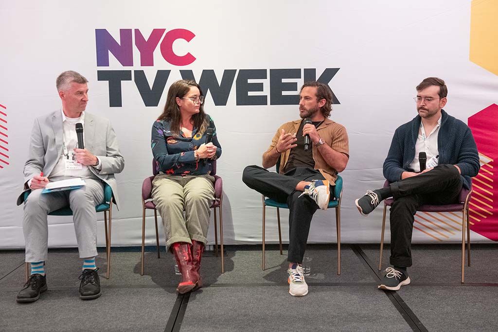 The &ldquo;From Concept, to Casting, to Streamed Content&rdquo; panel dug deep into the development of Prime Video&rsquo;s &ldquo;Como Sobrevivir Soltero&ldquo; (l. to r.): Michael Malone, senior content producer, programming, B+C Multichannel News; Javiera Balmaceda, Amazon Studios; show creator and star Sebasti&aacute;n Zurita; and Jaime D&aacute;vila, Campanario.