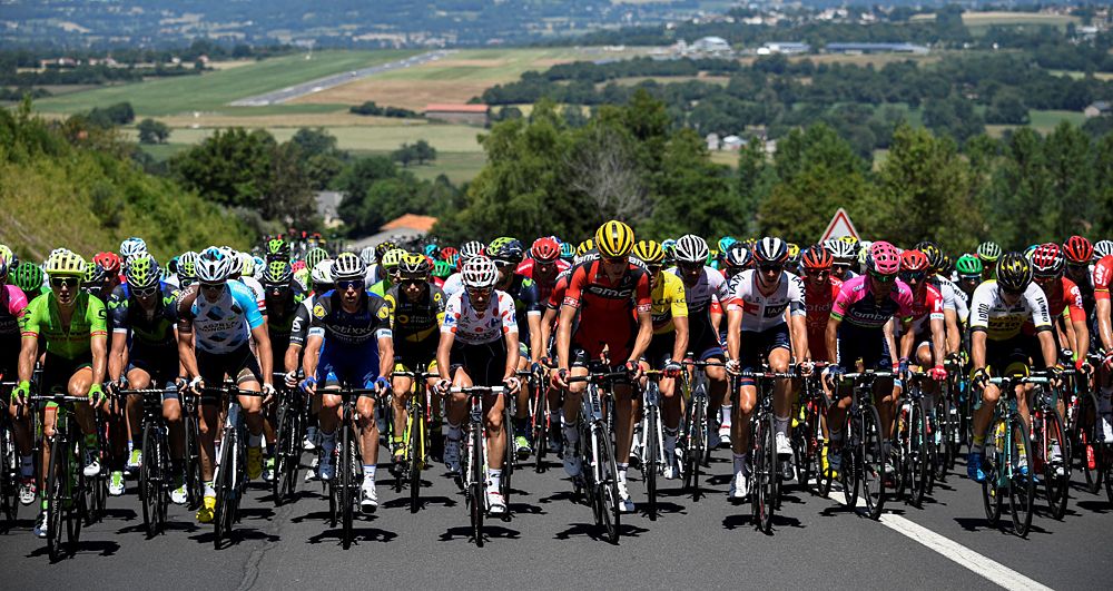 Greg Van Avermaet (BMC) sits in the field at the start of stage 6