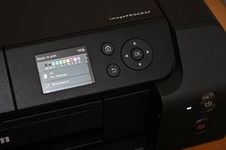 The 3-inch color LCD gives a constant indication of the ink levels for each separate cartridge, while the adjacent buttons enable use of the printer’s menu system.