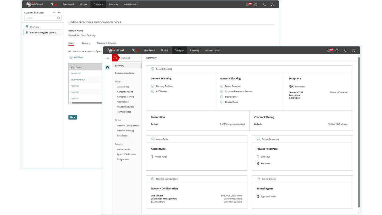 Screenshots of the WatchGuard FireCloud dashboard