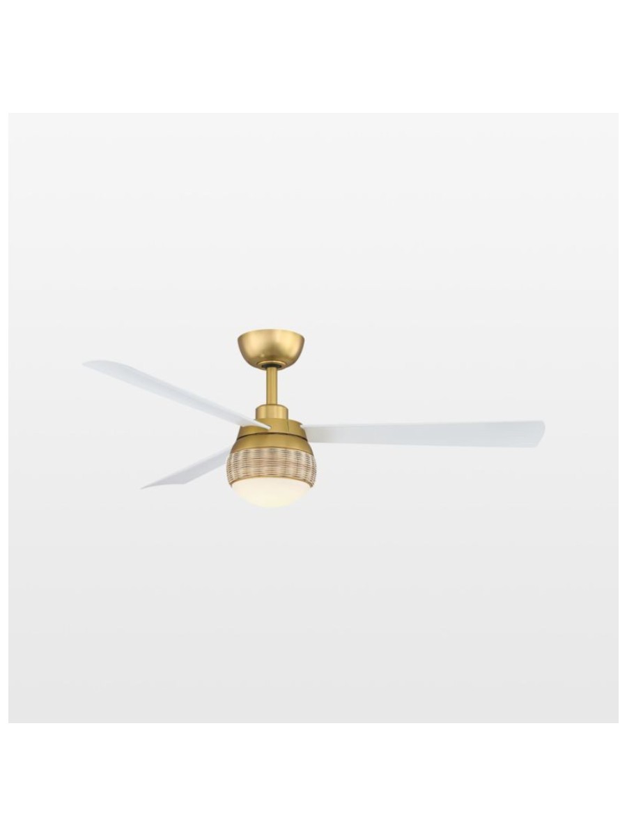 Crate &amp;amp; Barrel, Paget 52" White/gold and Rattan Ceiling Fan With Led Light Indoor/outdoor