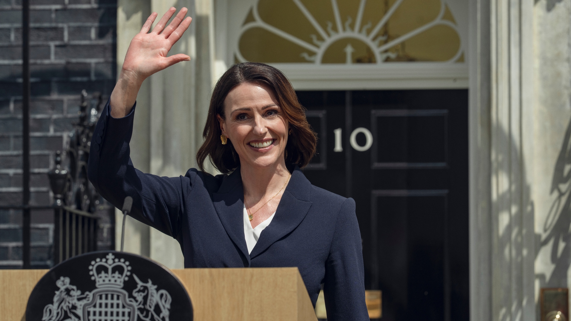Abigail waves outside Downing Street in Hostage
