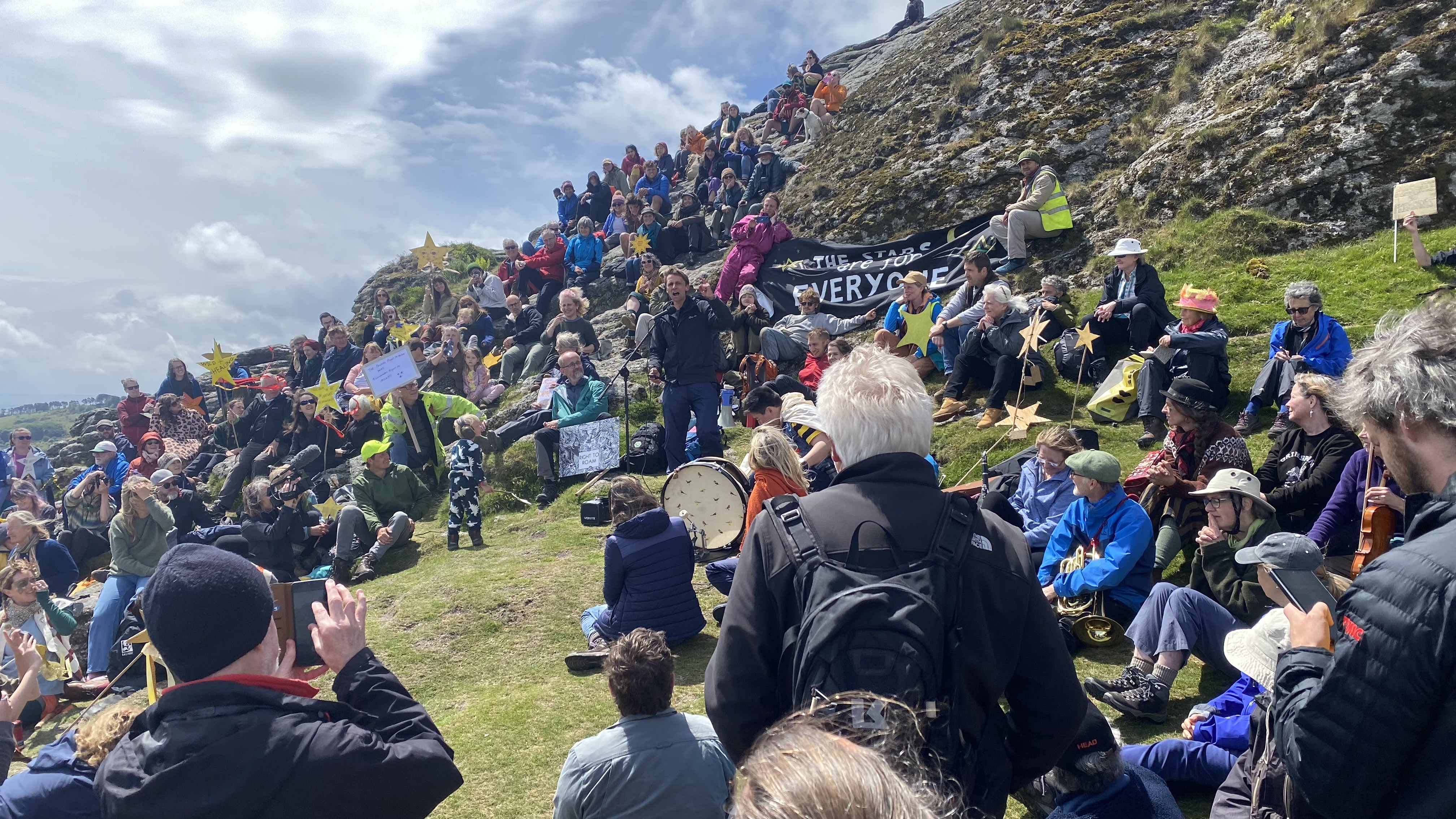 Campaigner and author Guy Shrubsole speaks to a rally on Haytor, Dartmoor