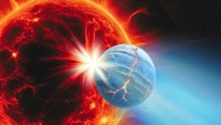 An illustration shows an ocean world being devoured by its star