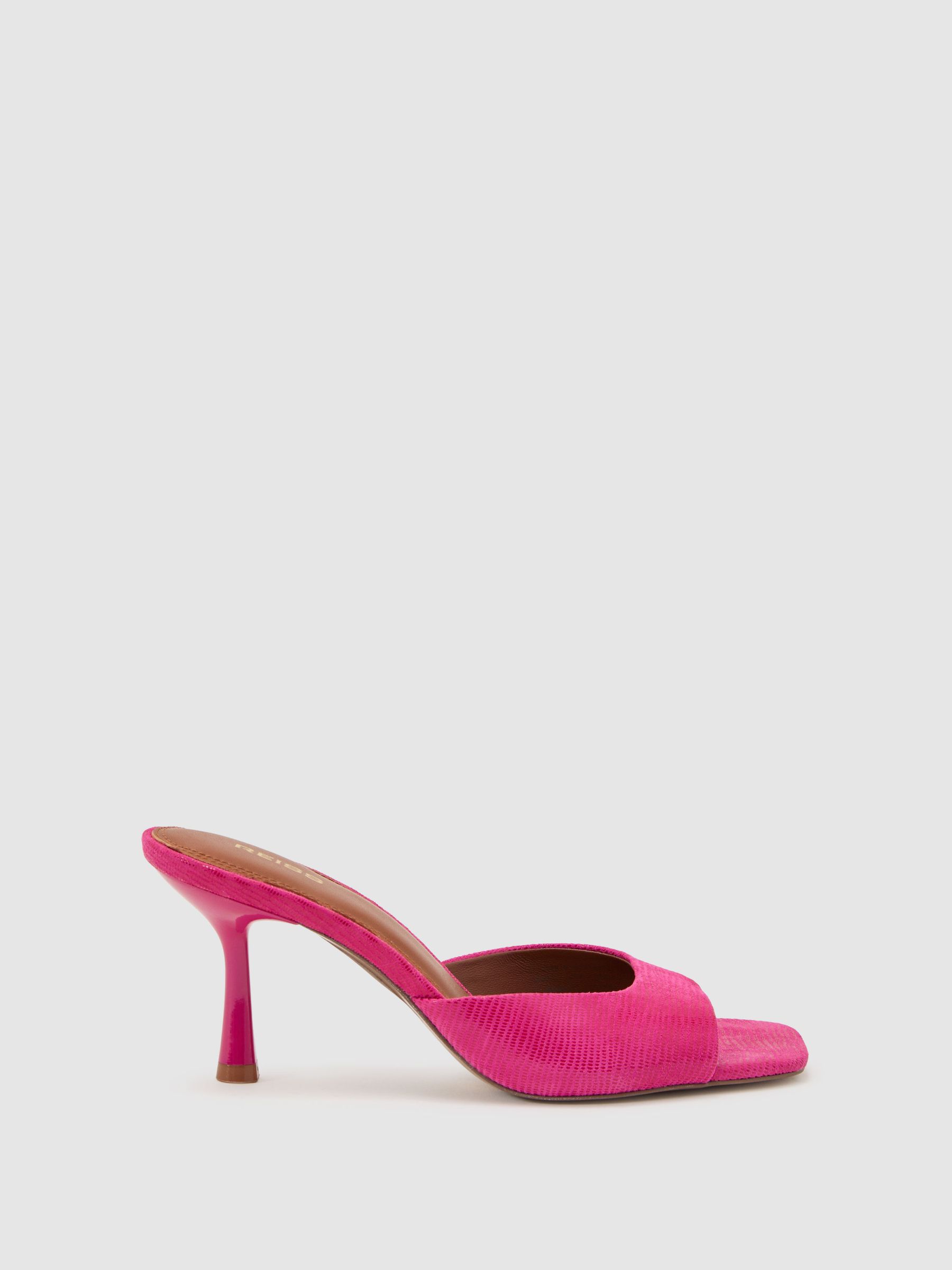 Textured Open-Toe Heeled Mules in Pink