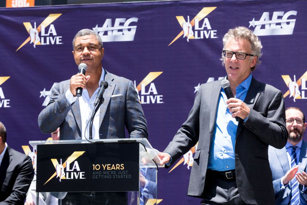 LOS ANGELES, CA - JUNE 08: Stan Verrett and Neil Everett, SportsCenter Co-Anchors, ESPN attend the L.A. LIVE Celebrates 10th Anniversary at the L.A. LIVE&#039;s Microsoft Square on June 8, 2018 in Los Angeles, Californi (Photo by Greg Doherty/Getty Images)