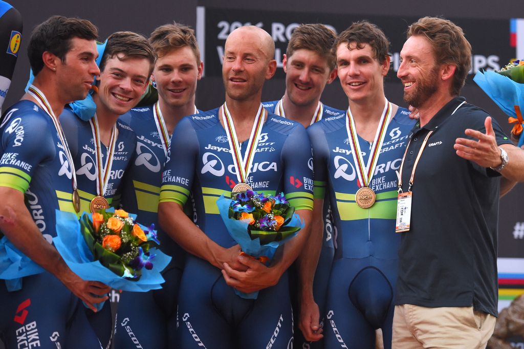 Luke Durbridge and Orica-BikeExchange on the Worlds TTT podium