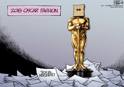 Political cartoon U.S. Oscars 2018 sexual harassment Me Too Time's Up Hollywood