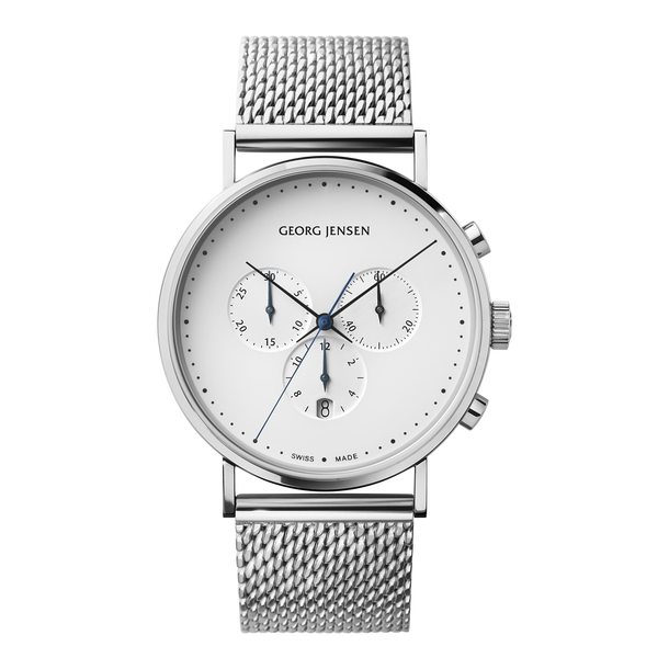 Koppel - 41mm, Kronograf, Hvit Urskive, St&amp;aring;l&amp;aelig;nke