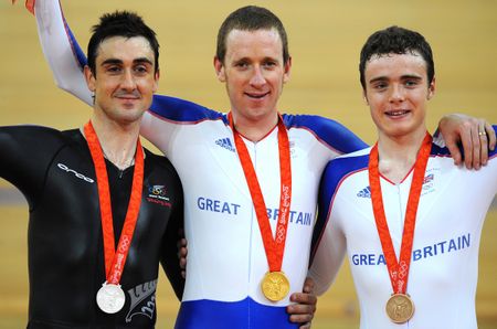 Hayden Roulston, Bradley Wiggins and Steven Burke make up the 2008 individual pursuit podium