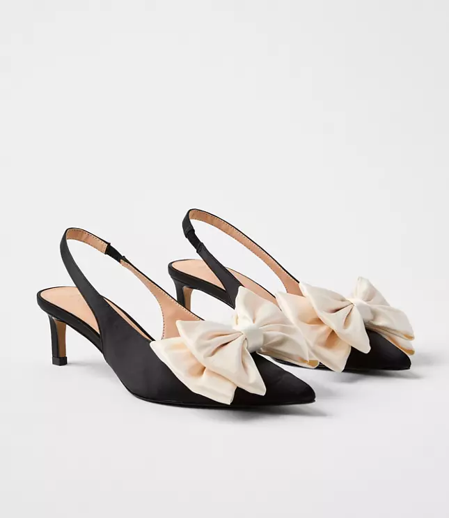 Satin Bow Slingback Kitten Heels
