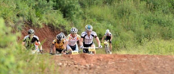 The lead group on the first climb of the day