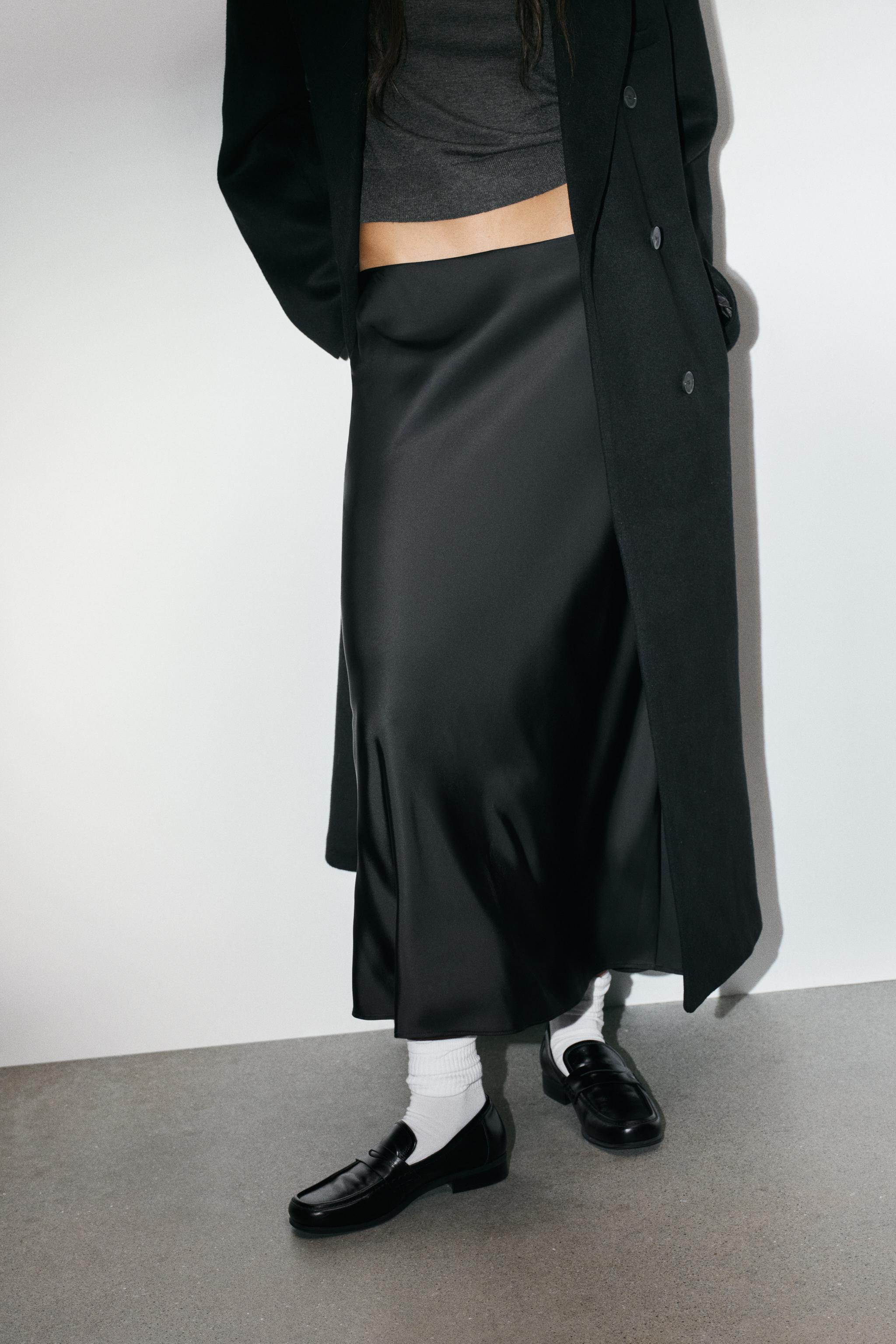 Polka Dot Satin Effect Midi Skirt