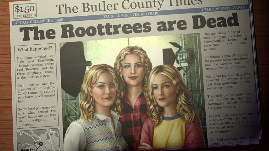 A newspaper front page showing a photo of the three Roottree sisters.