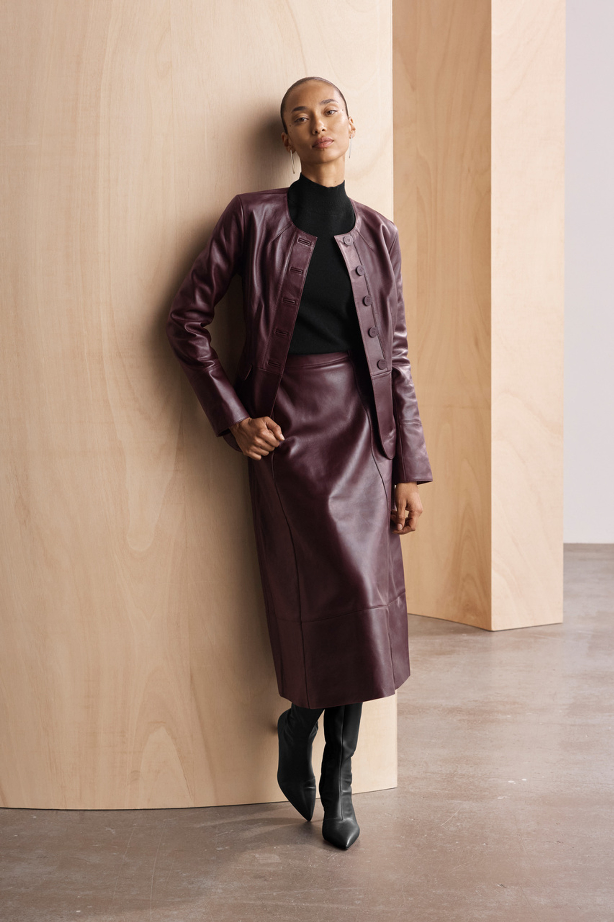 Andalo Leather Skirt Deep Burgundy