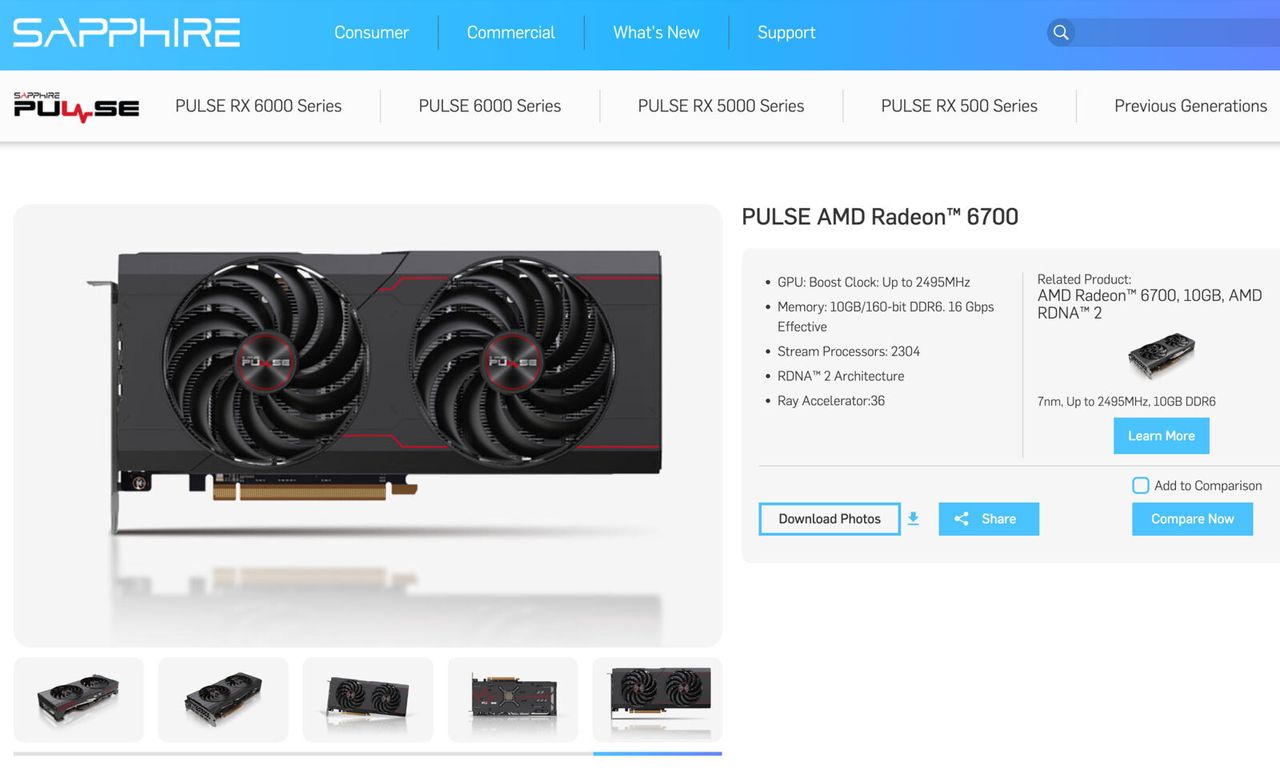 Sapphire RX 6700 product page