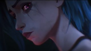 Jinx frowning at Ekko in Arcane.