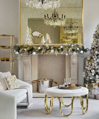 Gold and silver living room with christmas decorations