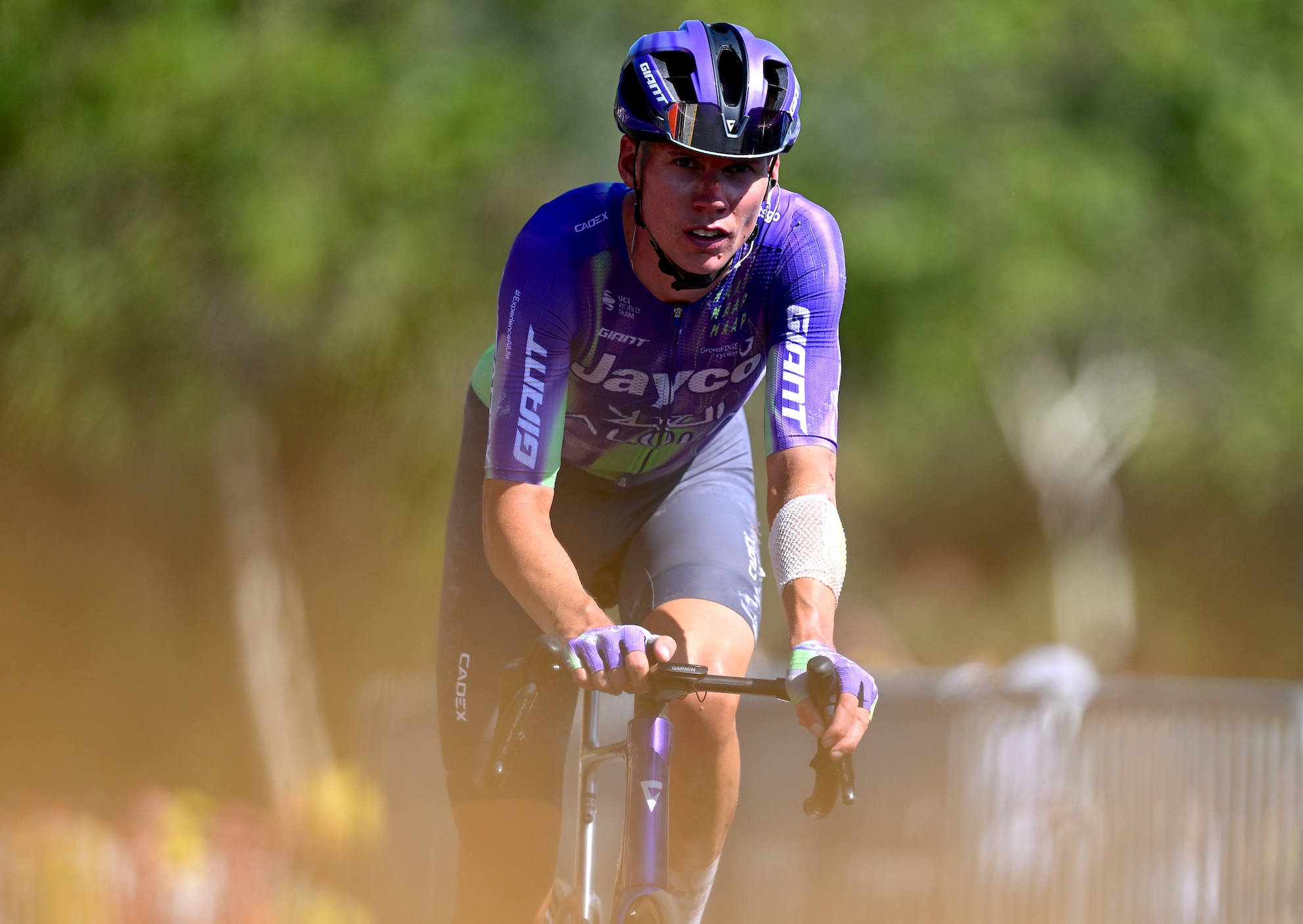 BARCELONA, SPAIN - JULY 05: Kelland O'Brien of Australia and Team Jayco AlUla crosses the finish line during the 113th Tour de France 2026, Stage 2 a 168.5km stage from Tarragona to Barcelona 109m / #UCIWT / on July 05, 2026 in Barcelona, Spain. (Photo by Tim de Waele/Getty Images)