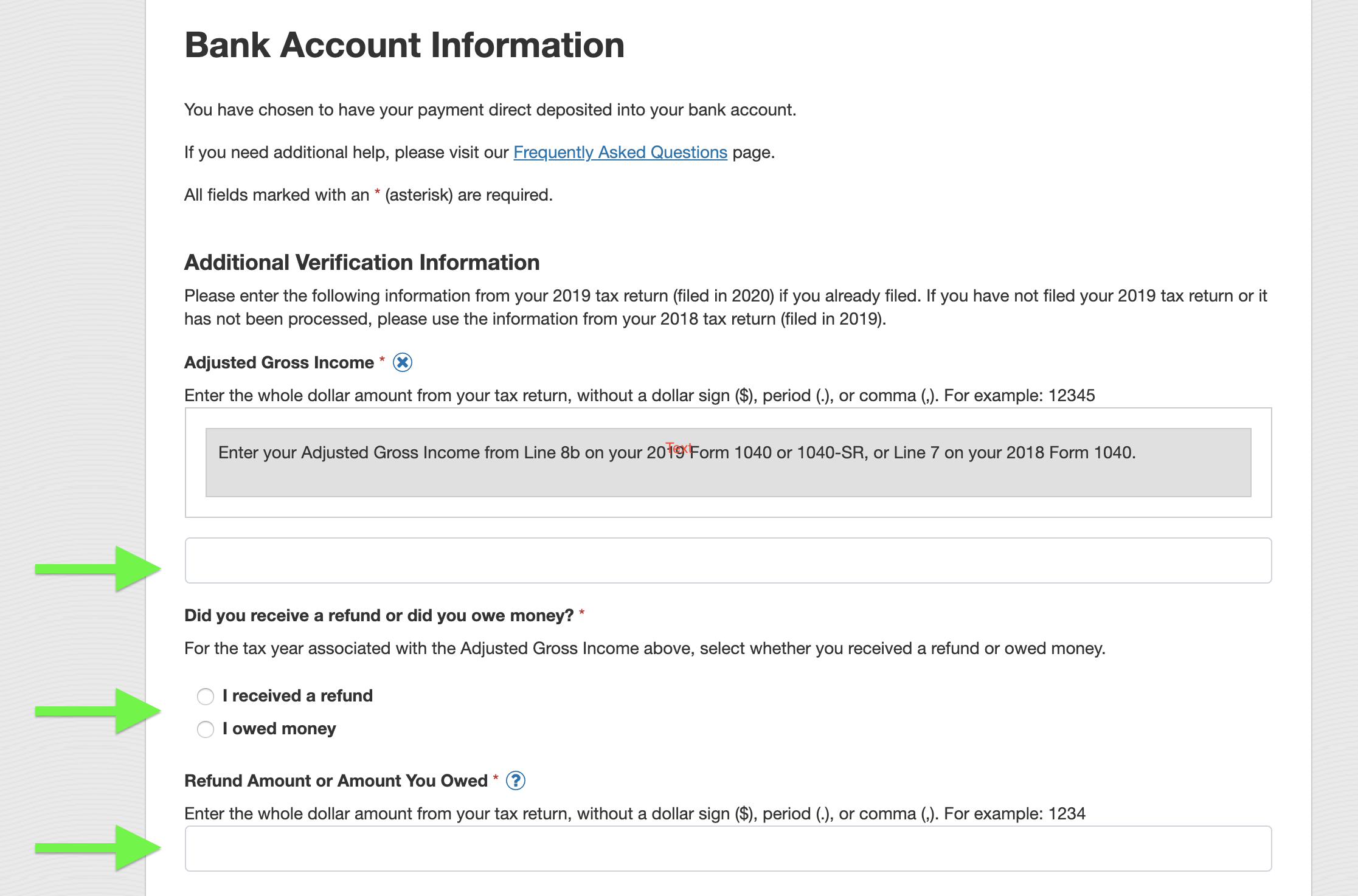 stimulus check direct deposit setup process